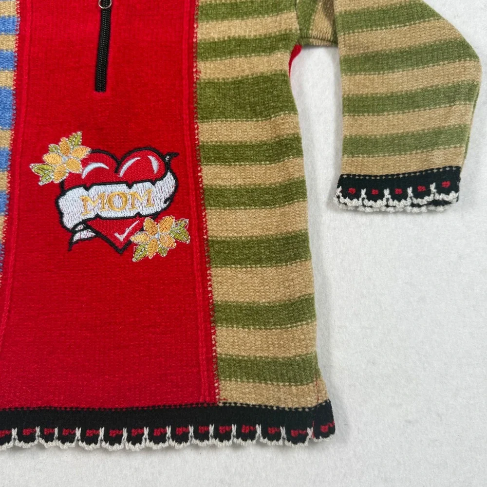 Habib Hosiery Kids Size 2 Colorblock Striped Mom Heart Quarter Zip Knit Sweater